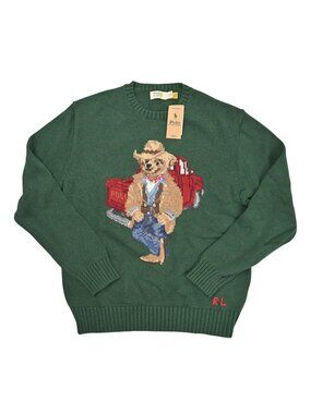 Polo Ralph Lauren Denim & Supply Polo Cowboy Bear Truck Cotton Sweater in Forest